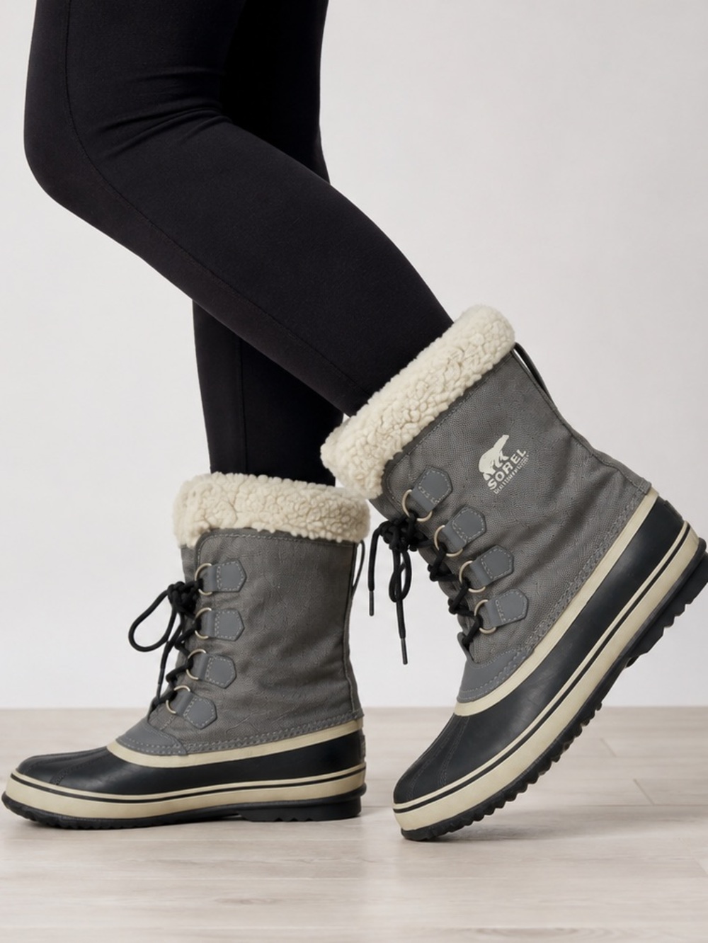 Sorel Gray and Black Insulated Winter Lace-Up Boots